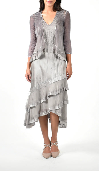 Women's Komarov | Chiffon Ruffle Jacket Dress Set | Oyster Smoke Ombre