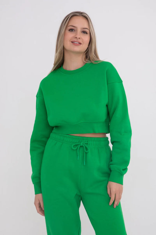 Women's Mono B | Fleece Cropped Hoodie | Apple Green - F.L. CROOKS.COM