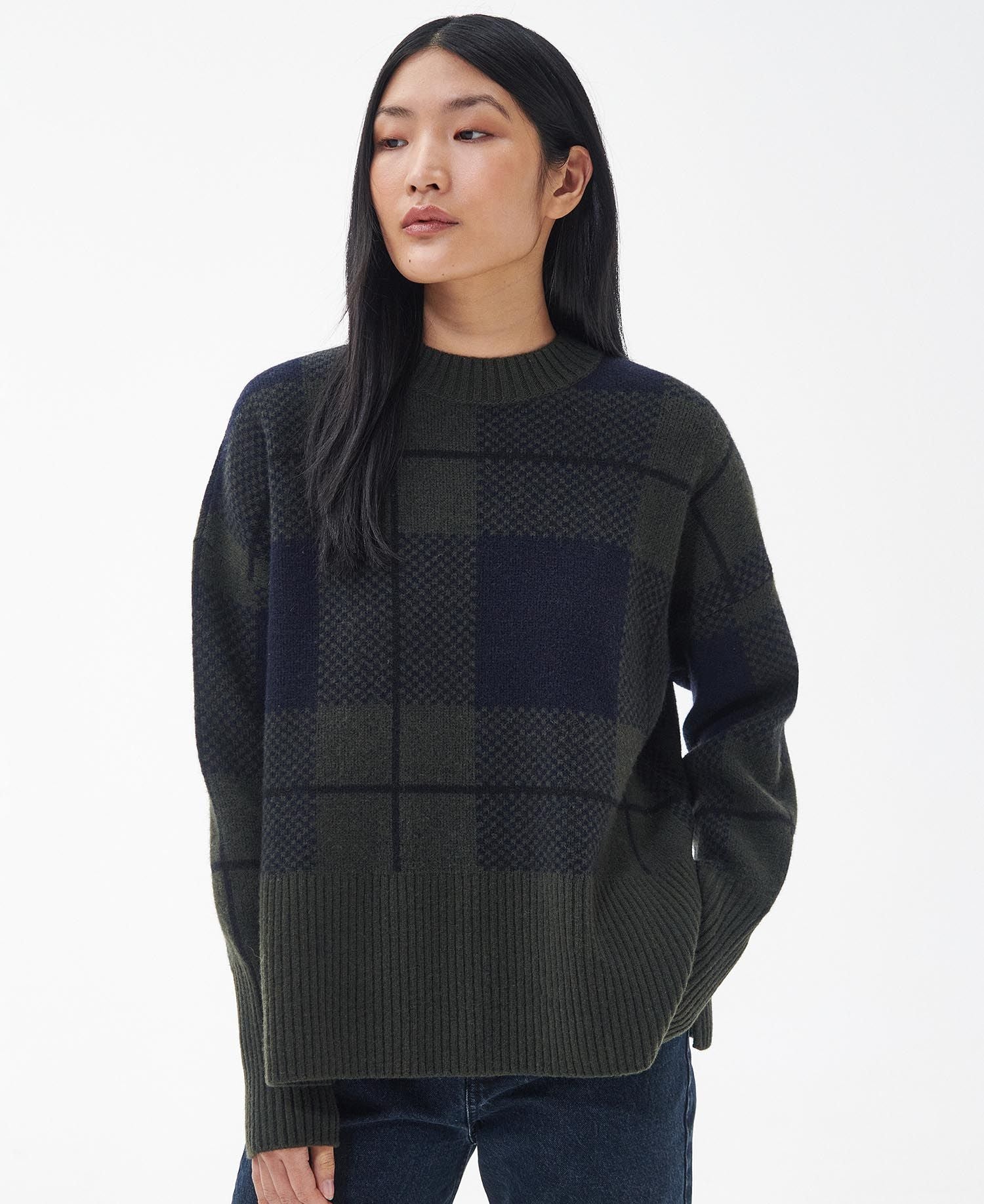 Women's Barbour | Gloria Wool Blend Knit Sweater | Black Sage Tartan